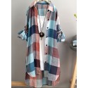 Plus Size Plaid Print Button Front Shirt, Casual High Low Hem Long Sleeve Shirt For Spring & Fall, Women's Plus Size Clothing