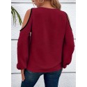 Plus Size Colorblock Cold Shoulder Blouse, Casual Asymmetrical Neck Long Sleeve Blouse For Spring, Women's Plus Size Clothing