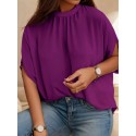 Tooluck Plus Size Women's Casual Lace-Up Dolman Sleeve Plunge Collar Shirt Top