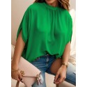 Tooluck Plus Size Women's Casual Lace-Up Dolman Sleeve Plunge Collar Shirt Top