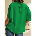 Tooluck Plus Size Women's Casual Lace-Up Dolman Sleeve Plunge Collar Shirt Top