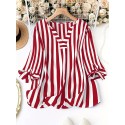 Plus Size Striped Print Blouse, Elegant Notched Neck Tie Cuff Top For Spring, Women's Plus Size Clothing