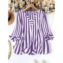 Plus Size Striped Print Blouse, Elegant Notched Neck Tie Cuff Top For Spring, Women's Plus Size Clothing