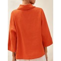 Plus Size Casual Crew Neck Blouse for Women - 100% Polyester Solid Color Non-Stretch Woven Shirt for Spring/Fall