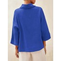 Plus Size Casual Crew Neck Blouse for Women - 100% Polyester Solid Color Non-Stretch Woven Shirt for Spring/Fall