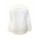 Plus Size Lace Stitching Solid Blouse, Elegant V Neck Long Sleeve Blouse For Spring, Women's Plus Size Clothing