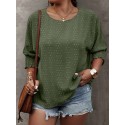 Plus Size Solid Pullover Blouse, Crew Crew Neck Half Sleeve Shirred Cuff Blouse For Spring & Fall, Women's Plus Size Clothing