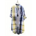 Plus Size Plaid Print Collared Button Shirt, Casual Long Sleeve Shirt For Spring & Fall, Women's Plus Size Clothing