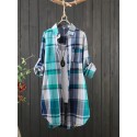 Plus Size Plaid Print Collared Button Shirt, Casual Long Sleeve Shirt For Spring & Fall, Women's Plus Size Clothing