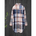 Plus Size Plaid Print Collared Button Shirt, Casual Long Sleeve Shirt For Spring & Fall, Women's Plus Size Clothing