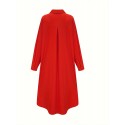 Plus Size Elegant Dress, Women's Plus Solid Button Up Long Sleeve Lapel Collar Shirt Dress