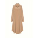 Plus Size Elegant Dress, Women's Plus Solid Button Up Long Sleeve Lapel Collar Shirt Dress