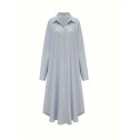 Plus Size Elegant Dress, Women's Plus Solid Button Up Long Sleeve Lapel Collar Shirt Dress