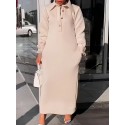 1pc Elegant Plus Size Long Sleeve Collared Knit Dress - Polyester Thickened Solid Color Mid-Length for Autumn/Winter