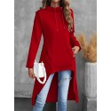 Elegant Women'S Plus-Size Hoodie with Drawstring, Long Sleeve, Asymmetrical Hem, and Pocket - Polyester Knit Fabric, Casual Fit for Autumn/Winter