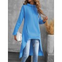 Elegant Women'S Plus-Size Hoodie with Drawstring, Long Sleeve, Asymmetrical Hem, and Pocket - Polyester Knit Fabric, Casual Fit for Autumn/Winter