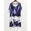 Plus Size Floral Print Dress, Casual Crew Neck Baggy Short Sleeve Dress For Spring & Summer, Women's Plus Size Clothing