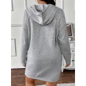 Women's Plus Size Casual Hoodie Dress - Long Sleeve, Button Detail, Knee-Length in Gray