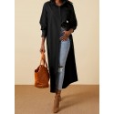 Plus Size Casual Dress, Women's Plus Solid Long Sleeve Button Up Lapel Collar Shirt Maxi Dress