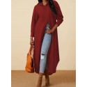 Plus Size Casual Dress, Women's Plus Solid Long Sleeve Button Up Lapel Collar Shirt Maxi Dress