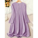 Elegant Solid Color V-Neck Long Sleeve Dress for Women - Stretchy Polyester Blend, Machine Washable, Perfect for Fall/Winter