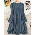 Elegant Solid Color V-Neck Long Sleeve Dress for Women - Stretchy Polyester Blend, Machine Washable, Perfect for Fall/Winter