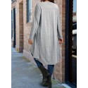 Plus Size Solid Wrap High Low Hem Dress, Elegant Long Sleeve Crew Neck Dress For Spring & Fall, Women's Plus Size Clothing