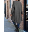 Plus Size Solid Wrap High Low Hem Dress, Elegant Long Sleeve Crew Neck Dress For Spring & Fall, Women's Plus Size Clothing