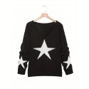 Plus Size Star Pattern Knit Sweater, Casual V Neck Long Sleeve Sweater For Fall & Winter, Women's Plus Size Clothing