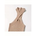 Women Plus Size Close-fitting Simple Style Vest, Solid Color Halter Neck Sleeveless Crop Tops