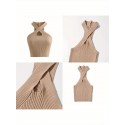 Women Plus Size Close-fitting Simple Style Vest, Solid Color Halter Neck Sleeveless Crop Tops