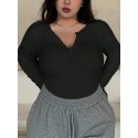 Plus Size Casual Knitted T-Shirt with Round Neck And Slightly Stretchy Polyester Fabric with Buttons for Women