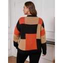 Plus Size Color Block Knit Sweater, Casual Long Sleeve Crew Neck Top For Fall & Winter, Women's Plus Size Clothing