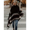 Chic Plus Size Batwing Sleeve Plaid Cape Shawl - Cozy Knit Pullover with Collar, Perfect for Fall/Winter