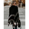 Chic Plus Size Batwing Sleeve Plaid Cape Shawl - Cozy Knit Pullover with Collar, Perfect for Fall/Winter