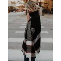 Chic Plus Size Batwing Sleeve Plaid Cape Shawl - Cozy Knit Pullover with Collar, Perfect for Fall/Winter