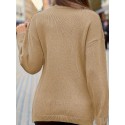 Plus Size Elegant Sweater, Women's Plus Solid Cable Drop Shoulder Long Sleeve Wrap Cross V Neck Jumper