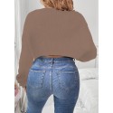 Plus Size Solid Crew Neck Shrug Top, Sexy Long Sleeve Sweater For Fall & Spring, Women's Plus Size Clothing