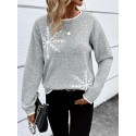 Plus Size Snowflake Pattern Crew Neck Knit Sweater, Casual Contrast Trim Long Sleeve Top For Fall & Winter, Women's Plus Size Clothing