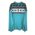 Plus Size Boho Top, Women's Plus Southwestern Print Long Sleeve Turn Down Collar Zipper Top