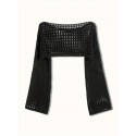 Plus Size Crochet Cover Up Knitted Crop Top, Sexy Hollow Out Beach Wear Long Sleeve Sweater, Women's Plus Size Clothing