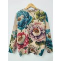 Elegant Plus Size Floral Print Sweater - Long Sleeve, Crew Neck Knit Pullover for Women, Perfect for Fall & Winter