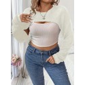 Plus Size Solid Crew Neck Pullover Sweater, Casual Long Sleeve Ribbed Knitted Sweater For Fall & Spring, Women's Plus Size Clothing