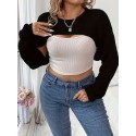 Plus Size Solid Crew Neck Pullover Sweater, Casual Long Sleeve Ribbed Knitted Sweater For Fall & Spring, Women's Plus Size Clothing