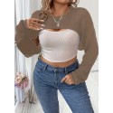 Plus Size Solid Crew Neck Pullover Sweater, Casual Long Sleeve Ribbed Knitted Sweater For Fall & Spring, Women's Plus Size Clothing