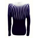 1pc Elegant Plus Size Women's Striped Knit Long Sleeve Top, Polyester Stretchy Pullover Sweater with Contrast Color Detail, Round Neck, for Spring/Autumn