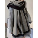 Plus Size Geometric Pattern Large Scarf, Soft Cozy Color Block Linen Shawl For Fall & Winter, Women's Plus Size Clothing