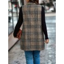 1pc Elegant Plus Size Plaid Double-Breasted Waistcoat - Casual Polyester Midi Vest with Lapel Collar and Woven Fabric