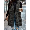 1pc Elegant Plus Size Plaid Double-Breasted Waistcoat - Casual Polyester Midi Vest with Lapel Collar and Woven Fabric