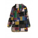 1pc Women'S Plus Size Hooded Coat - Geometric Patchwork Design, Polyester, Non-Stretch, Woven, Fall/Winter Warm Long Sleeve Jacket with Pockets